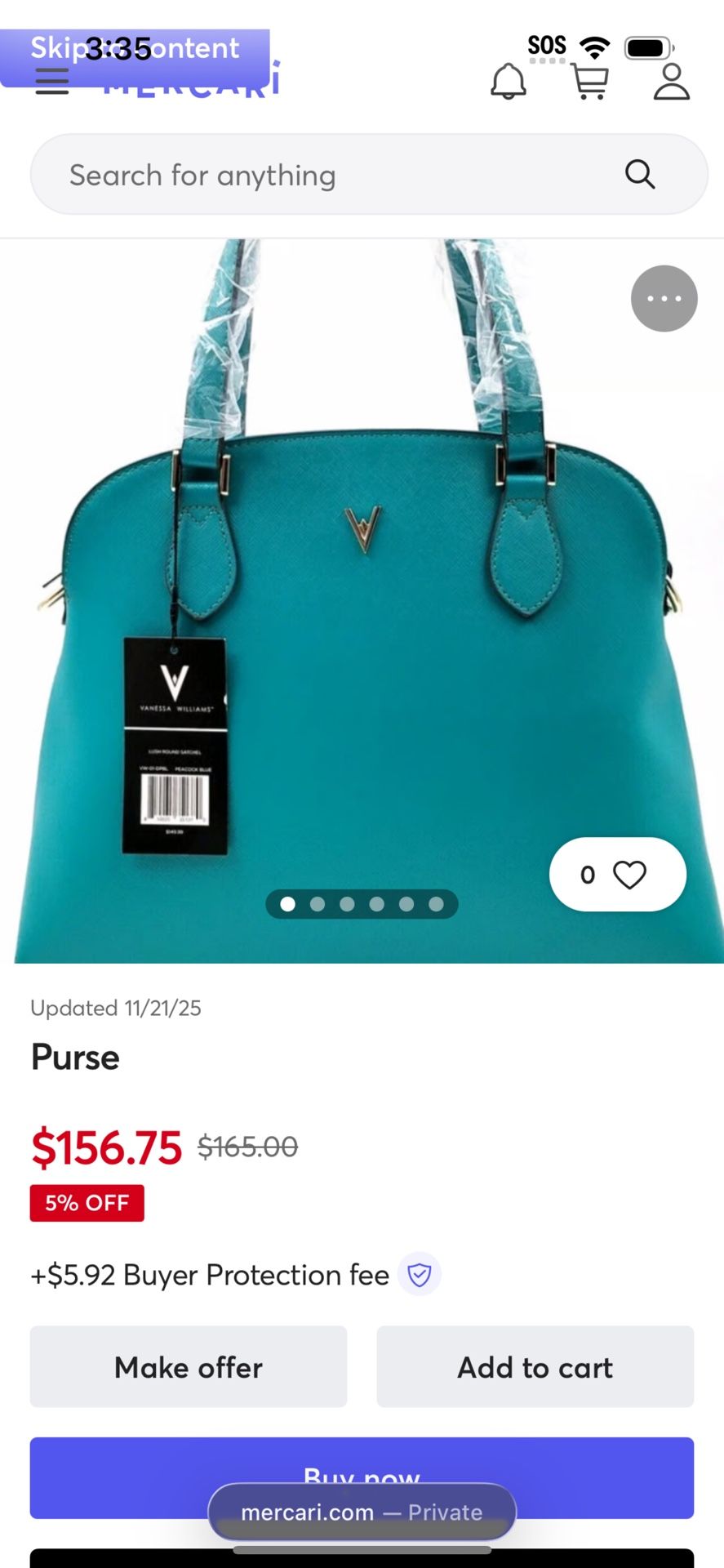 Vanessa Williams Teal Blue Purse