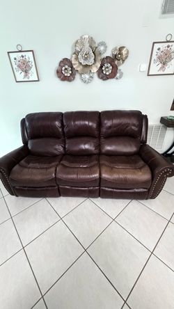 Brown Leather Reclining Sofa