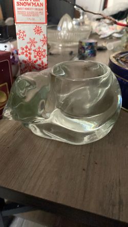 Clear Glass Cat Tealight Candle Holder