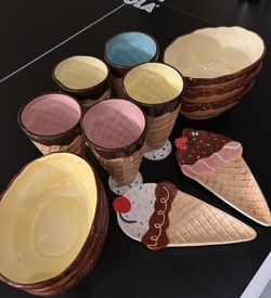 Ceramic Waffle Cone Ice Cream Sundae, Milkshake Dessert Cups and ice cream bowl set