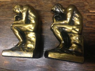 Pair of Antique "The Thinker" Cast Metal Bookends 1928