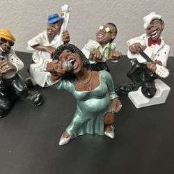 Antartidee Jazz Band Singer Figurine Woman And Men Set Lot Of Six BLACK ART