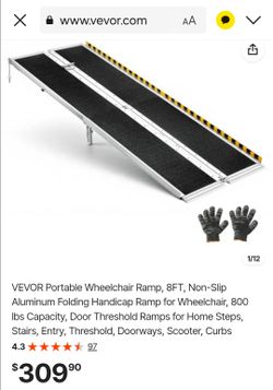 VEVOR 8FT Folding Aluminum Wheelchair Ramp