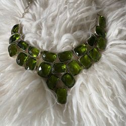 Peridot Green Sterling Silver Overlay Necklace