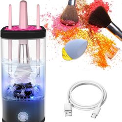 Electric Makeup Brush Cleaner Machine, Ultimate Efficient Automatic Cleaner for All Types of Makeup Brushes - Black/Purple1