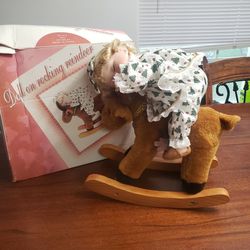 Antique Doll On Rocking Horse 