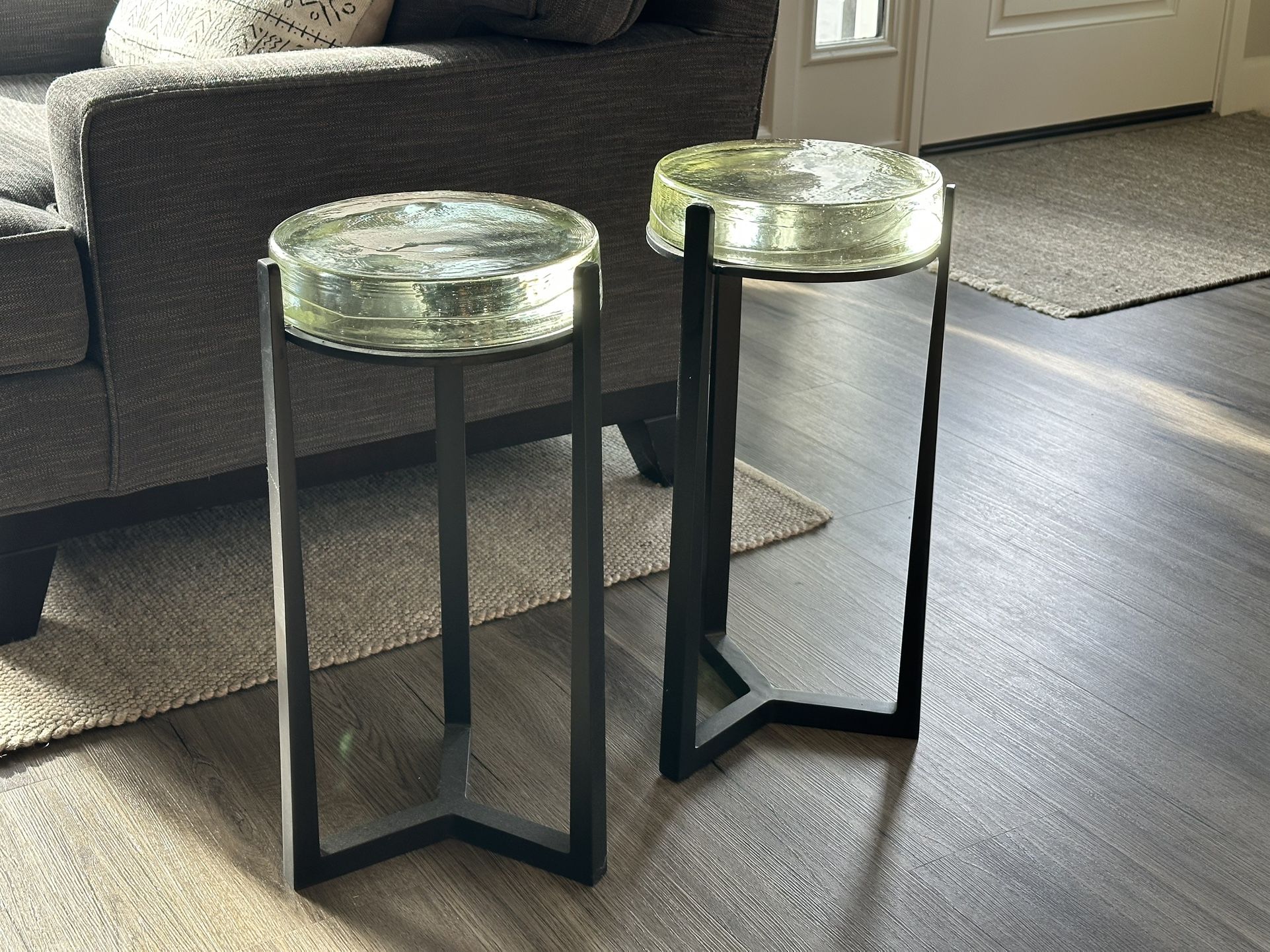 Pottery Barn (Pair) Glass Pedestal End Tables