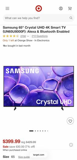 65” Samsung crystal clear 4k