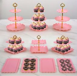 10pcs Tableware Cake Stand Set pink