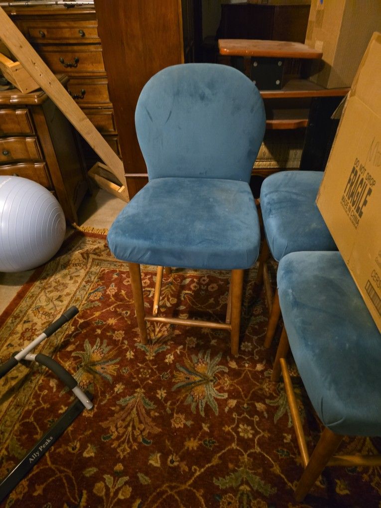 3 Blue Bar Stools