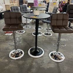 Brand new  3-Piece Bar Table Set, Round Cocktail Table and PU Leather Adjustable Swivel Chairs, Modern Counter Height Table Set with 2 Bar Stool for K