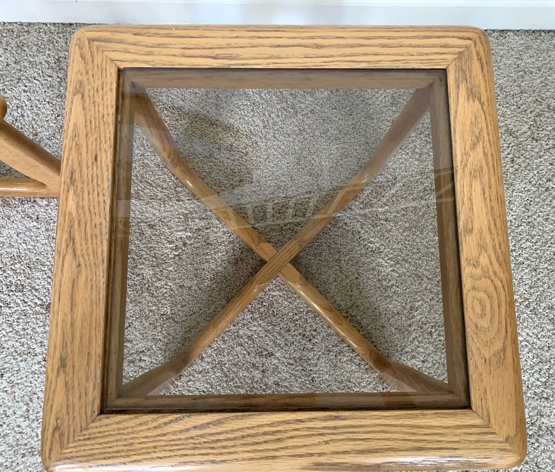 • vintage retro deco wood + smokey glass accent tables •