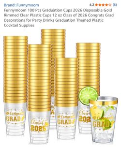 Celebrate graduation with gold-rim disposable plastic cups. Stylish gold accents add a festive touch to parties. Durable clear cups showcase drinks wh