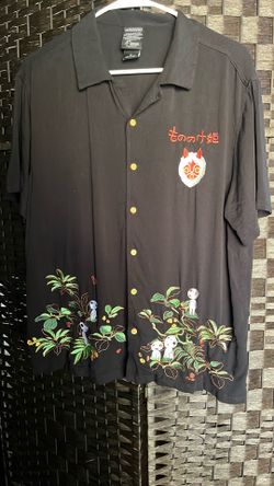 Studio Ghibli Shirt Mens medium Black Princess Mononoke Button Up Anime