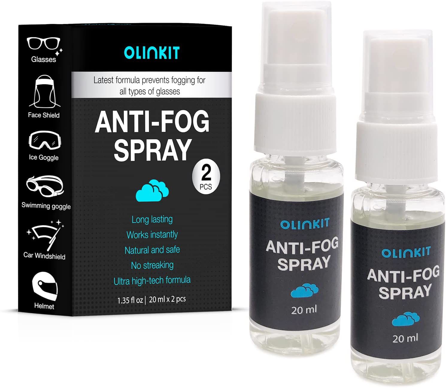 Anti Fog Spray – Premium Anti-Fog Spray for Glasses, Mirrors, Plastic Windows, Swim Goggles - Quick and Long-Lasting Glasses Anti Fog Spray
