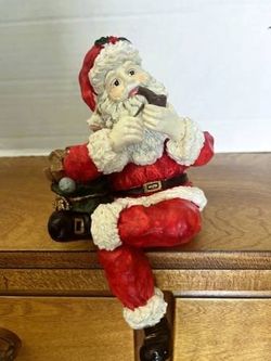Ceramic Resin Pipe Smoking Santa w/ a Bag of Toys Shelf Sitter