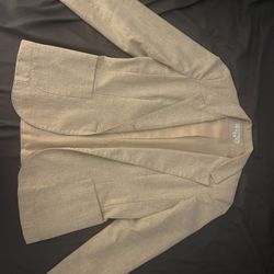 Prestige of Boston Beige Linen Blazer Women's Size 12 Long Sleeve Classic