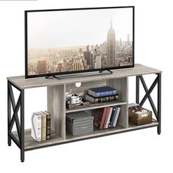 TV Stand for 65 inch TV Console Table with Storage Shelves Cabinet, 55" Wood Entertainment Center for Living Room, Industrial Modern Style TV Cabinet 