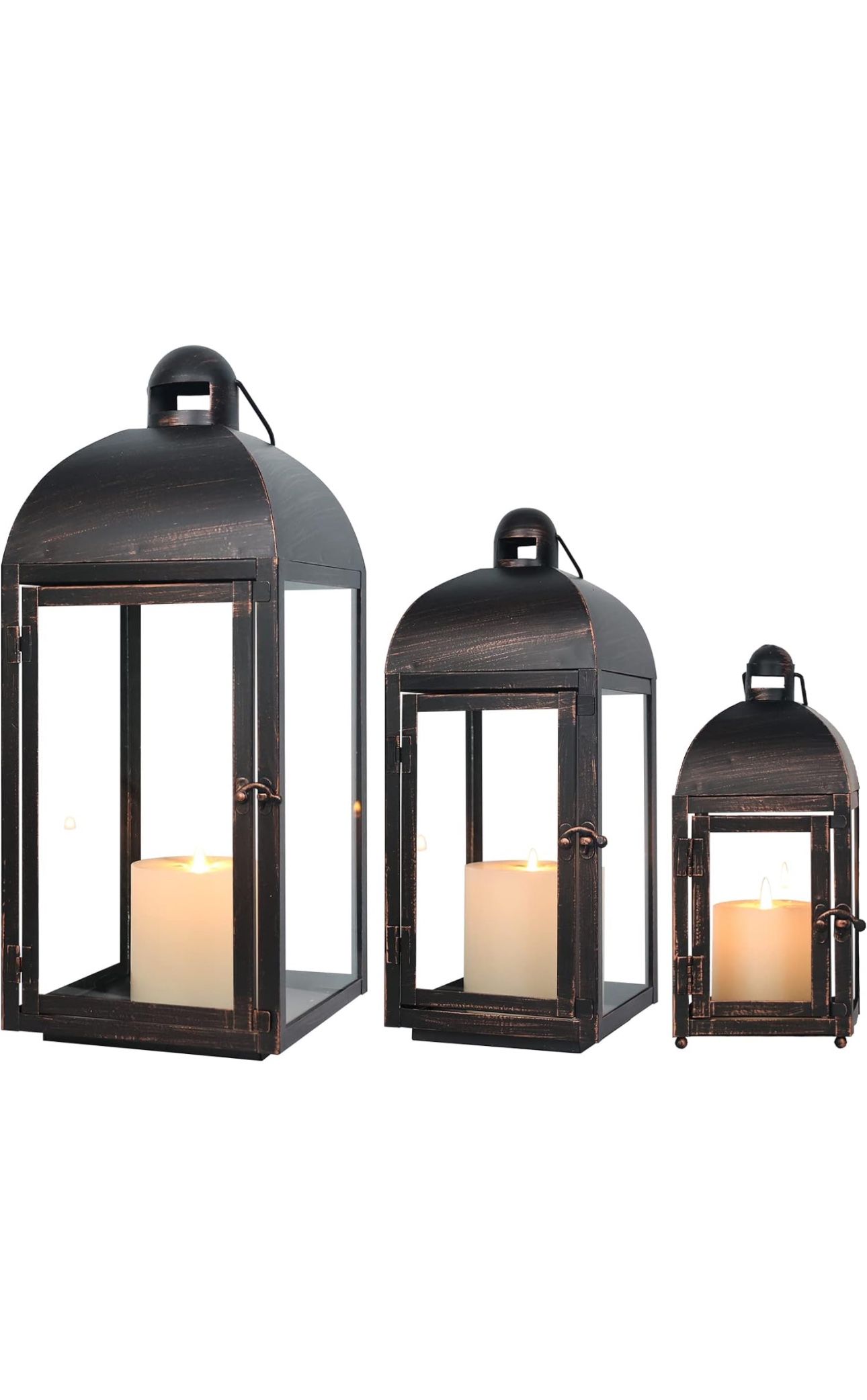 Brand New 3Pack Outdoor Lantern, Front Porch Decor, 23" Large Candle Lanterns Decorative Indoor, Metal Frame with Glass, Vintage Farmhouse Home, Patio