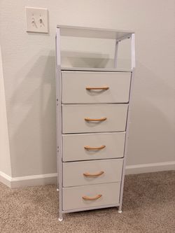 White Dorm Bedside Table , Dresser for Closet, Storage Drawer for Living Room, Entryway, Furniture, Metal Frame, Wood Top