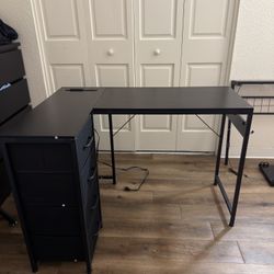 MOTPK 43” L Shaped Gaming Desk (Reversible) w/ Hutch + 4 Drawers + LED + Power/USB – Black