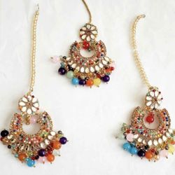 Beautiful Statement Earrings with Matching Bindi