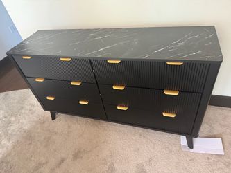 Modern Black 6-Drawer Dresser with Marble Top