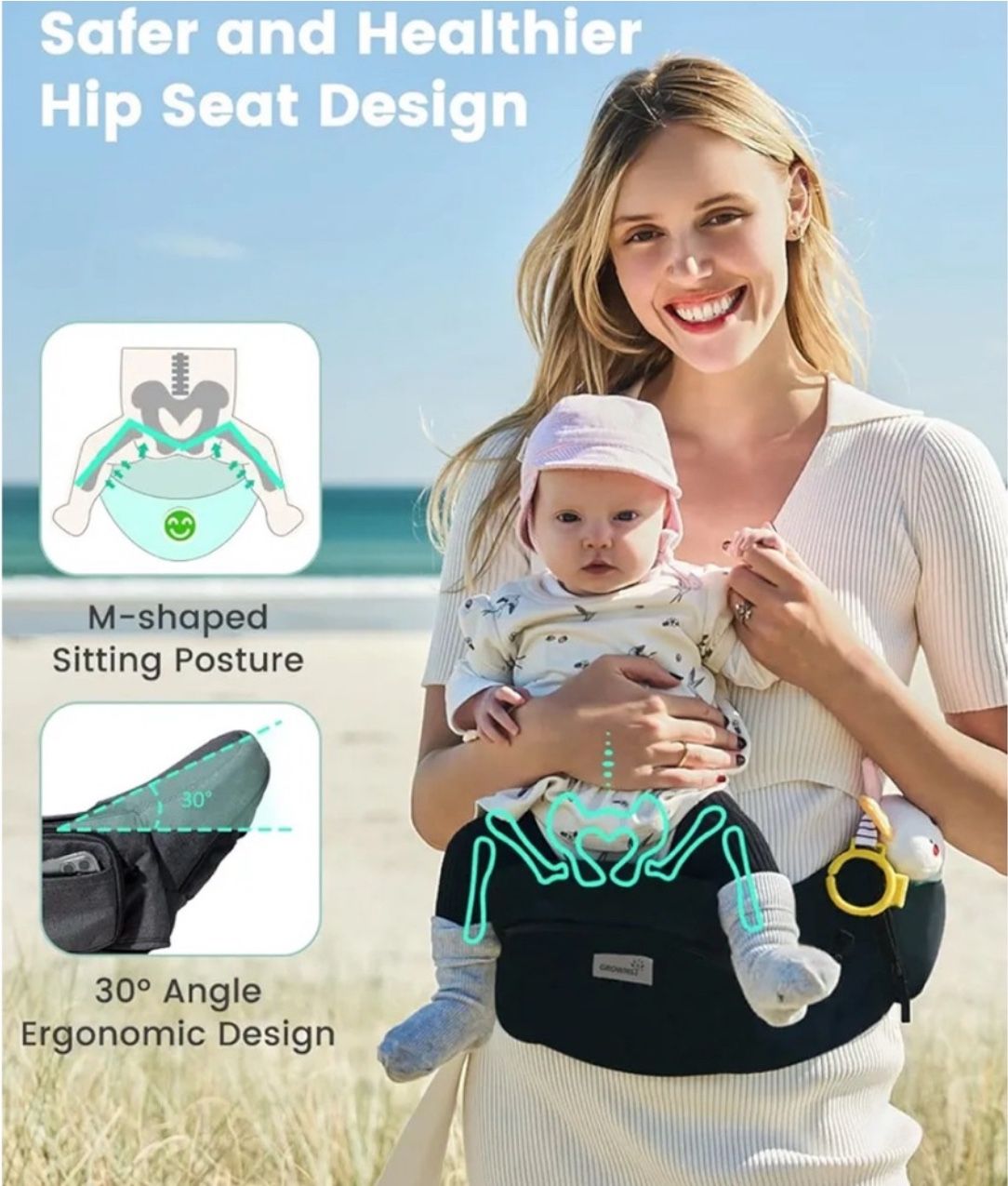 Grownsy Baby Hip Seat Carrier 50 Lbs Gray. Newborn and Toddlers