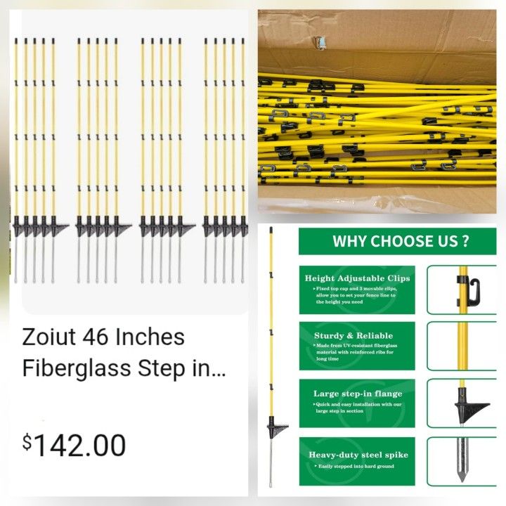 46 Inches Fiberglass Step in Electric Fence Posts,Temporary Fence Stakes for Cows,Sheep and Animals Fence,Snow Fence, Garden Protection,Portable Fence