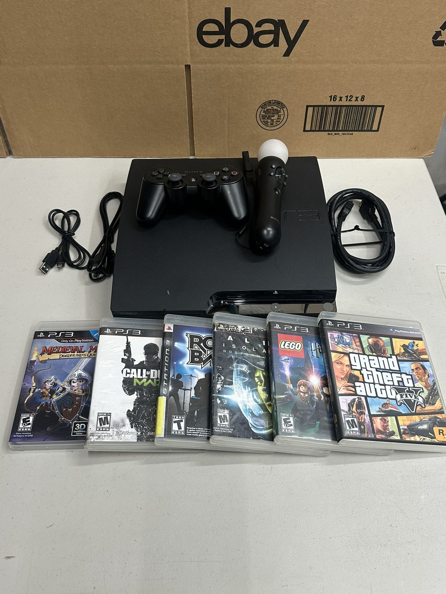 Sony PlayStation 3 PS3 Slim 160GB Console Bundle w/ Games, Controllers & More!