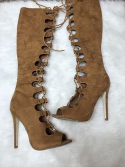 Brown thigh high boots