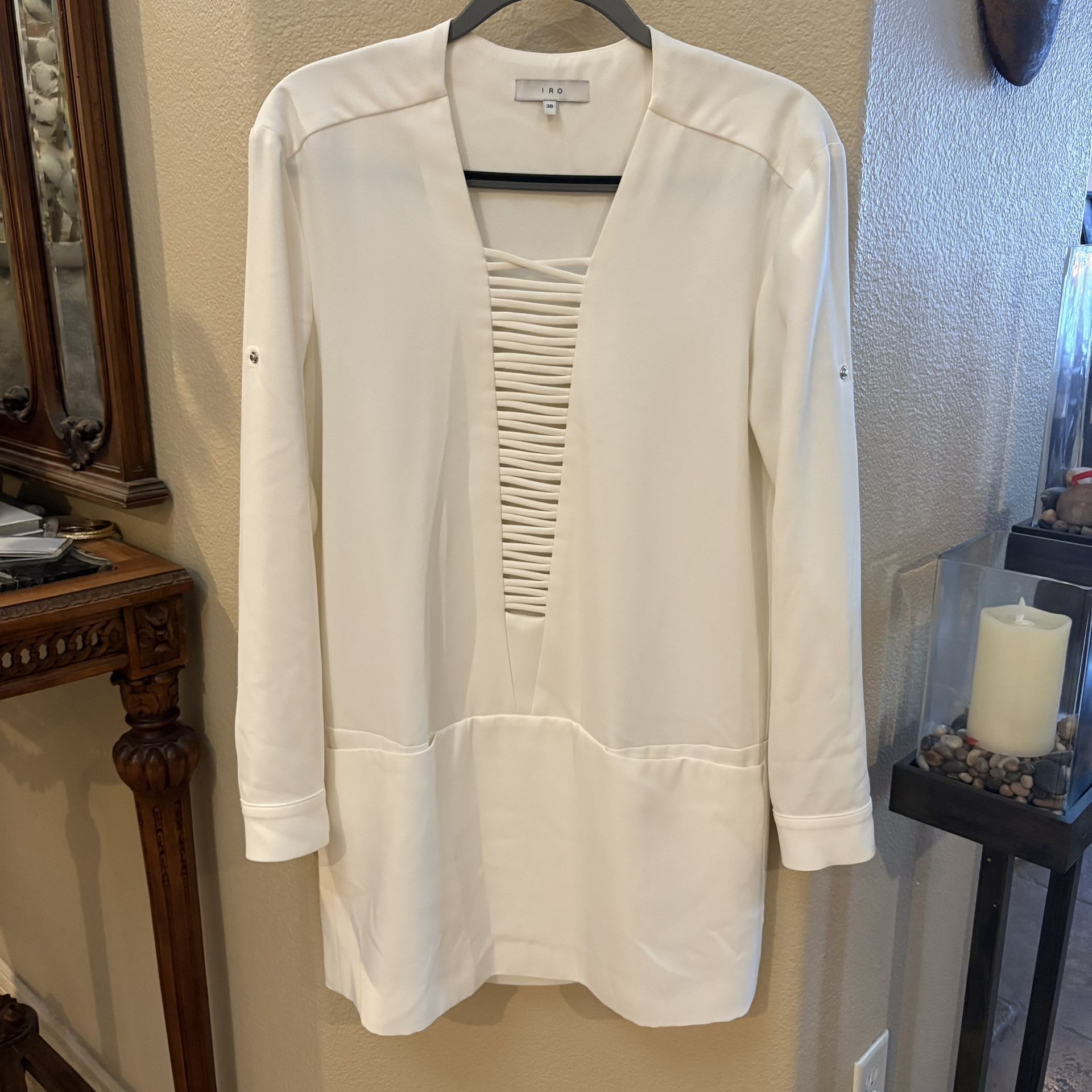 IRO Women White Odriane Front Cross Fold Up Cuffs Lined Mini Dress Size 38