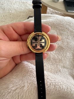 Tory Burch Black & Gold Leather Watch
