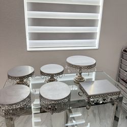 6 Piece Silver Cake Stand Set, Vintage Cake Stand / Dessert Table Display 