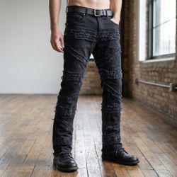 FWRD DENIM Mens Stacked Crossover Raw Edge Comfortable Denim Jeans Black 34 x 36
