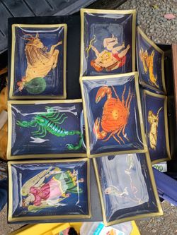 Collectible Vintage Horoscope plates with celestial background