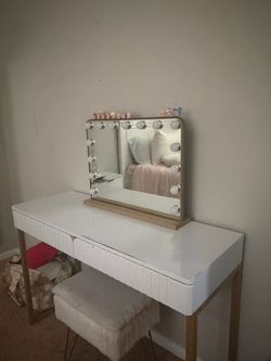 White and Gold makeup vanity