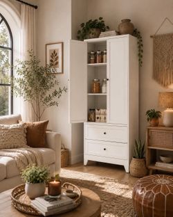 72" Metal Storage Cabinet with Glass Doors and 5 Shelves, Kitchen Pantry Cabinet,Freestanding J-5