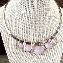 NY Collection Silver And Gold Tone Pink Choker Necklace