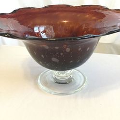 Vintage Hand-blown BEAUTIFUL pedestal Glass bowl