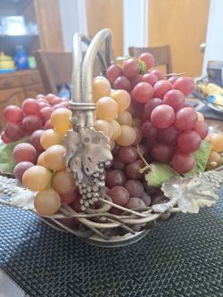 Vintage basket with fruit . Heavy