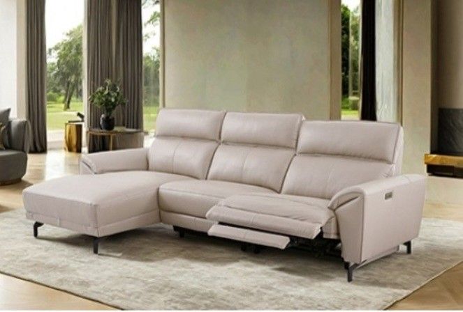 Brand New Off-White Top Grain Leather Power Reclining Sectional Sofa