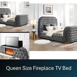 Queen Fireplace TV Bed