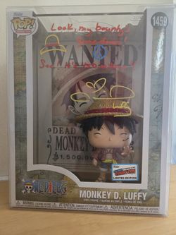 Funko Pop Luffy Wanted Poster NYCC Con Sticker Signed