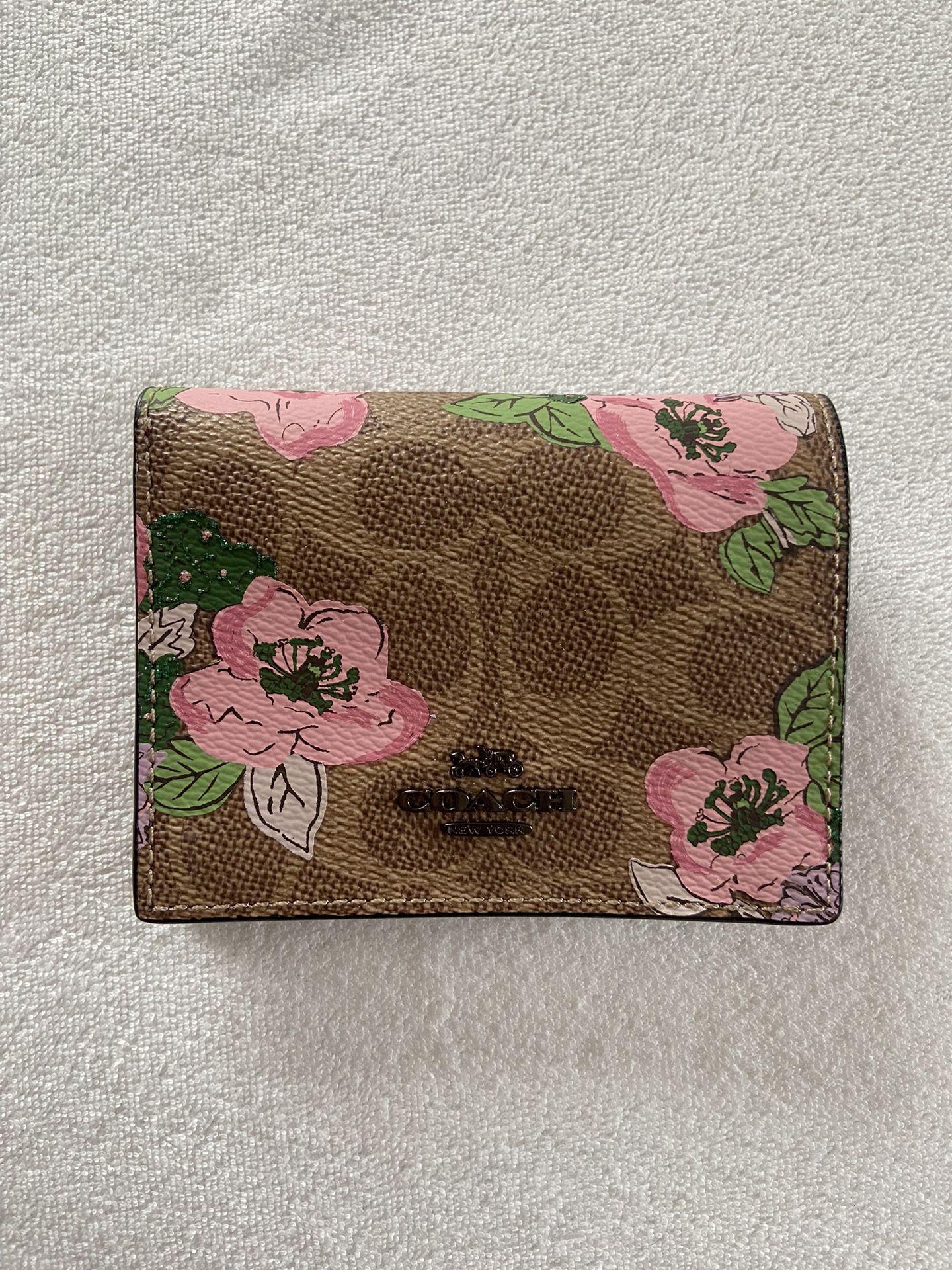 Coach Small Snap Wallet In Signature Canvas With Blossom Print