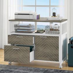 Modern File Cabinet with Drawers for Letter-Sized File and Door, Lockable lateral Filing Cabinet Printer Stand with Storage Shelves and with Rolling C