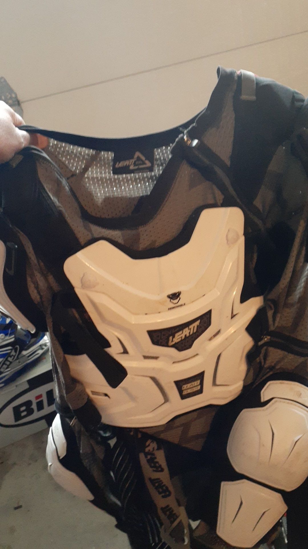 Leatt chest protector, riding pants and bilt gloves
