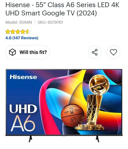 Hisense 55" A6 series 4K UHD LED Smart Google TV (2024) LIKE NEW