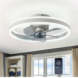 Orison Ceiling Fan with Light - Flush Mount Modern Indoor 19.7" LED Dimmable Low Profile Ceiling Fans with Remote Control,Smart 3 Light Color Change a