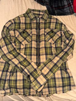 ORO Los Angeles Green Plaid Zip-Up Flannel Jacket - Distressed Hem